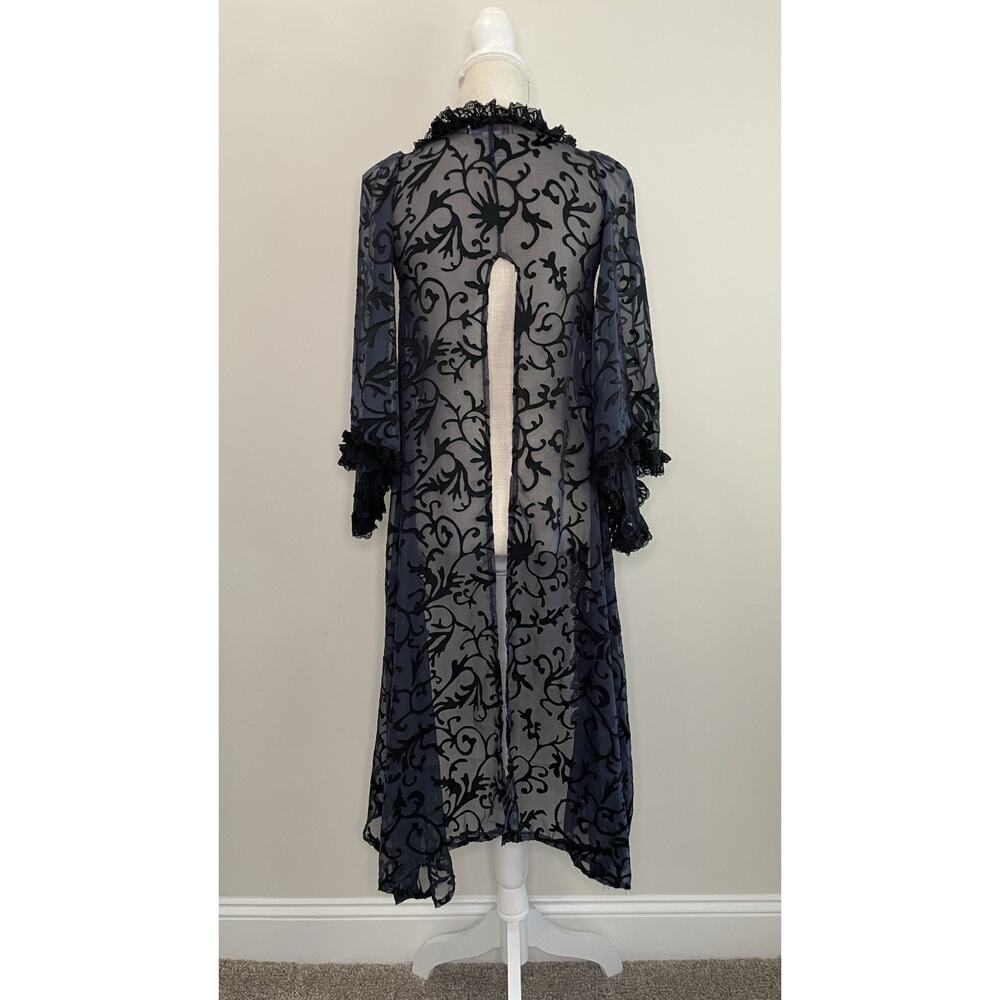 Lace Sheer Kimono Coverup Robe Whimsigoth Dark Ruffle Dress Gown Costume Wed M 8 - Picture 7 of 12